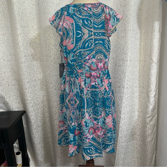 Vince Camuto Teal Chiffon Flutter Sleeve Dress, NWT, Size 4 - Picture 4 of 4